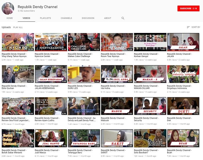 isi YouTube keluarga Dendy