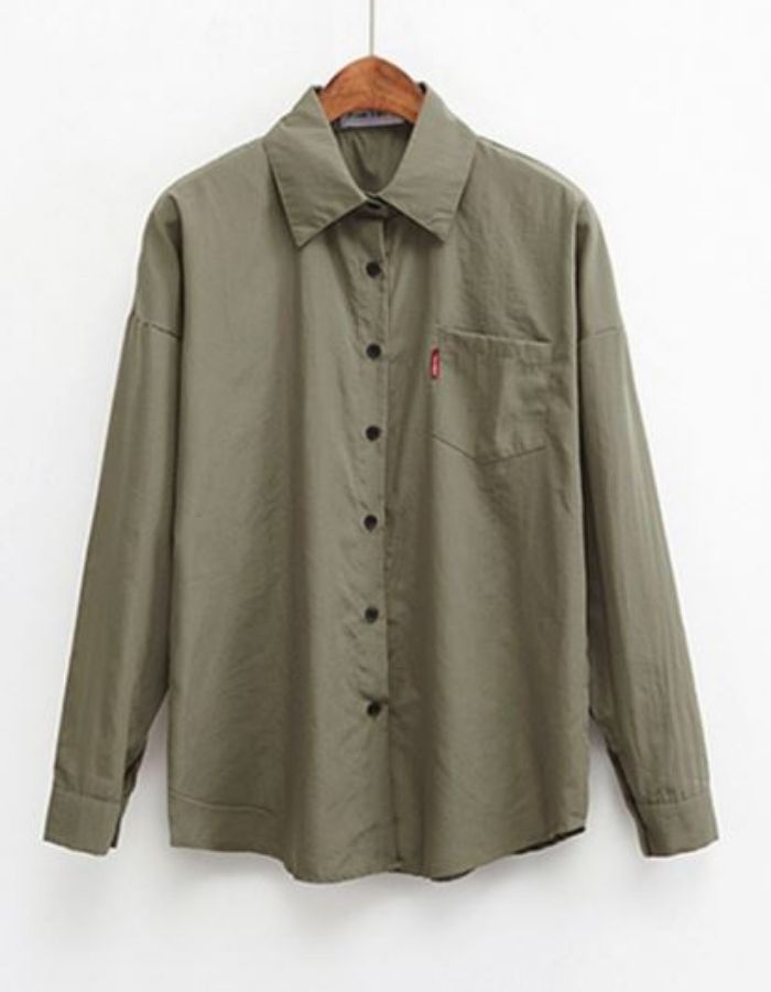 Zilingo - Simple Pure Color Loose Long Sleeve Shirt