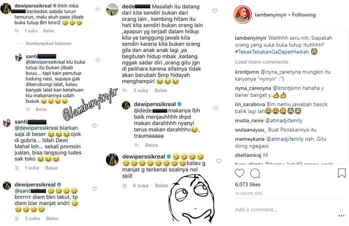 Sindirian Dewi Perssik untuk seorang wanita yang disebutnya sering buka tutup hijab