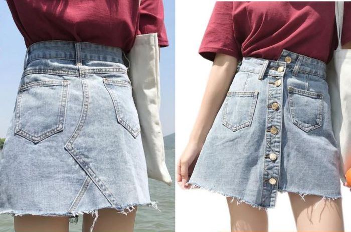 High Waist Button Wrap Denim Skirt