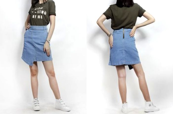 Ada Fashion - Wrap Denim Skirt Light Blue