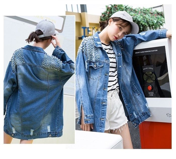 Ripped Coat denim with pearl