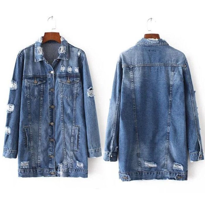 Ripped Denim Coat Oversized