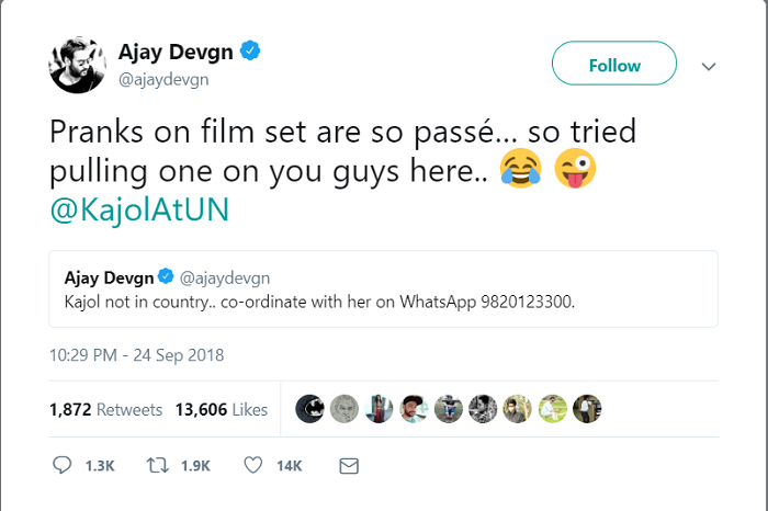 Ajay Devgn mengaku bahwa nomor yang dibagikan hanya prank
