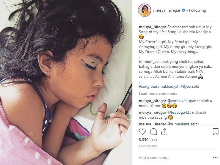 Ucapan ulang tahun Meisya Siregar kepada anak keduanya