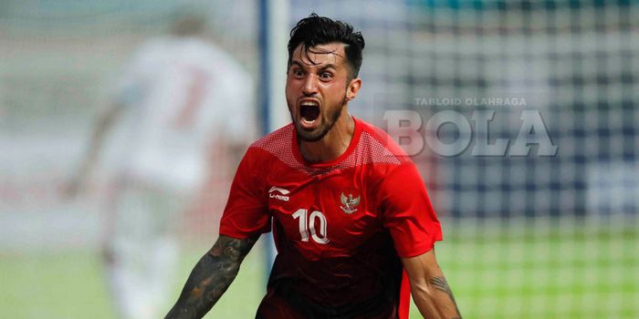 Selebrasi gelandang timnas U-23 Indonesia, Stefano Lilipaly, seusai mencetak gol dalam pertandingan 