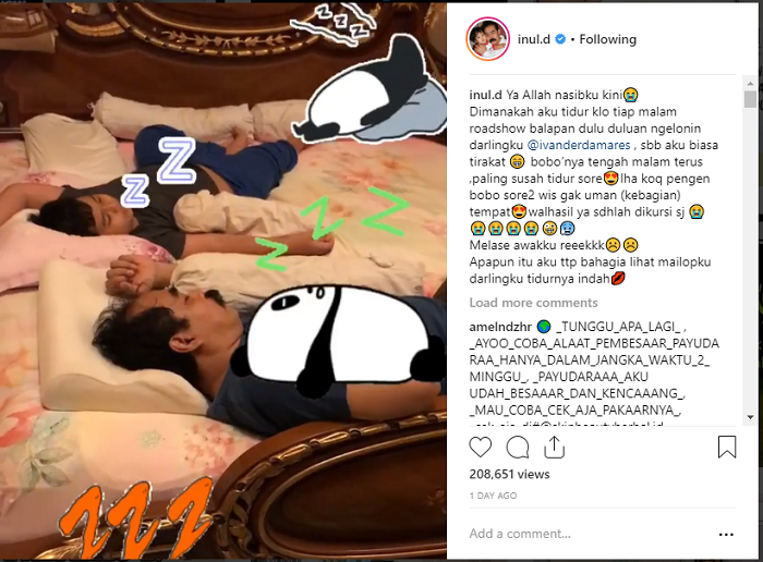 Posisi tidur <a href='https://pontianak.tribunnews.com/tag/suami' title='suami'>suami</a> dan anak <a href='https://pontianak.tribunnews.com/tag/inul-daratista' title='Inul Daratista'>Inul Daratista</a>