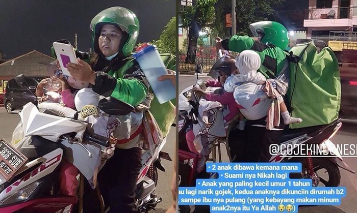 Ibu Membawa Dua Anaknya Ngojek