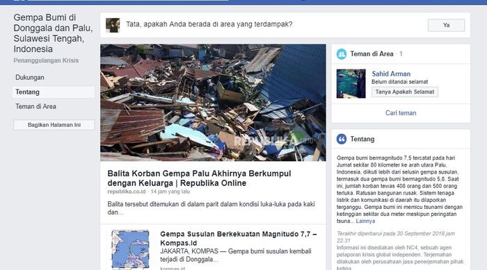 Tampilan Facebook Safety Check