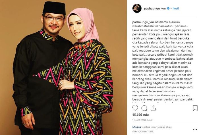 Unggahn pertama Pasha Ungu pasca gempa dan tsunami Donggala dan Palu