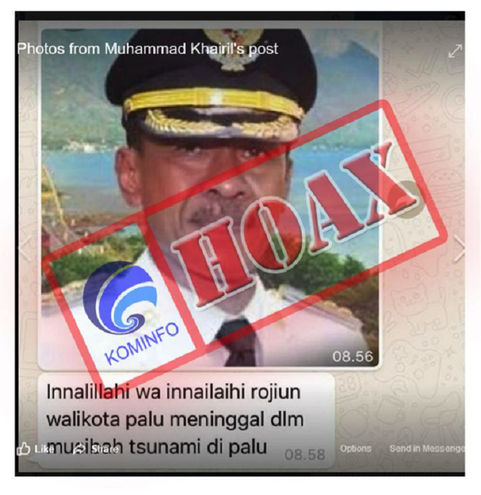 Hoaks Walikota Palu meninggal