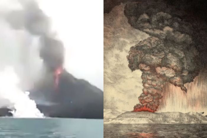 Gunung Anak Krakatau dan Gunung Krakatau.