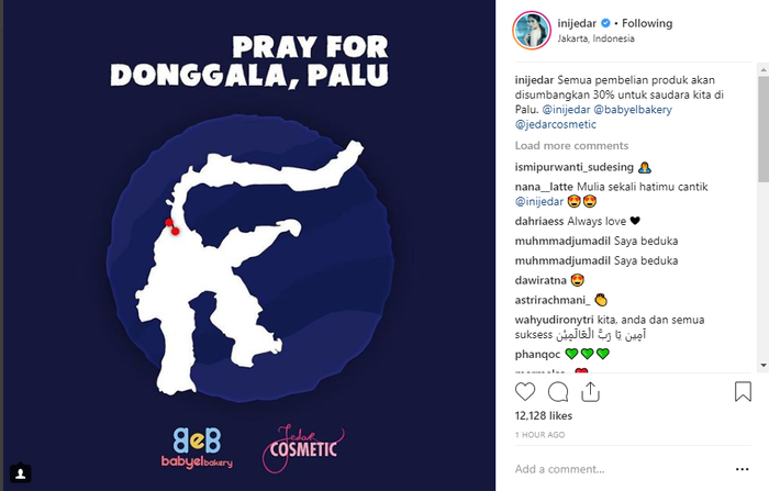 Donasi Untuk Gempa Palu dari Penjualan Produk Jessica Iskandar