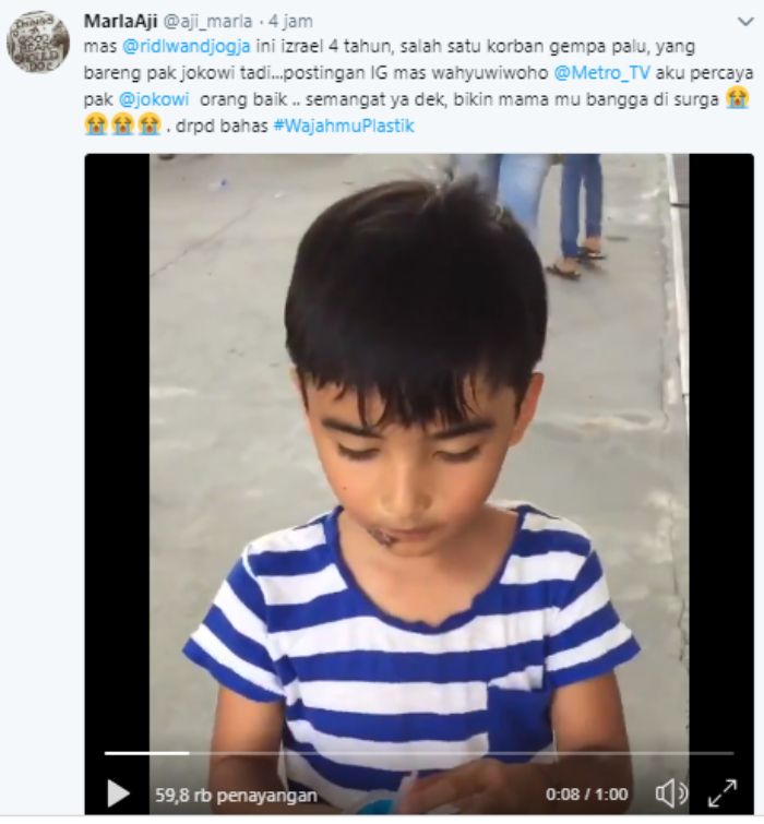 Postingan akun @aji_marla tentang anak korban gempa Palu