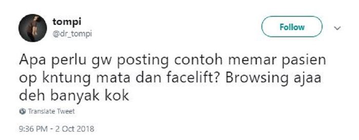 Reaksi Tompi tentang luka lebam pada wajah Ratna Sarumpaet
