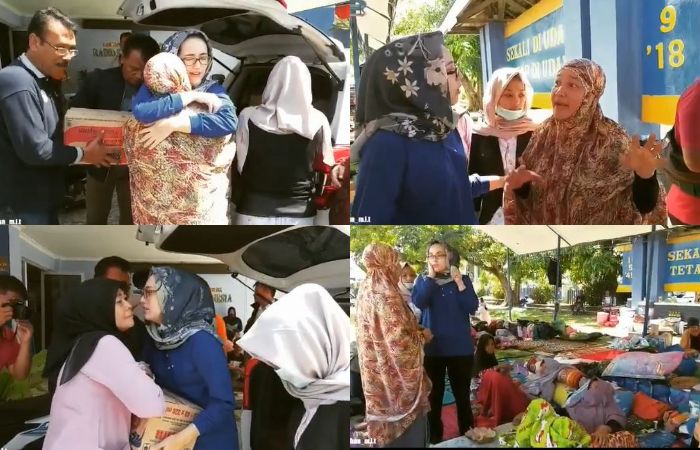 Potret Adelia Pasha membagikan bantuan ke korban gempa Palu.