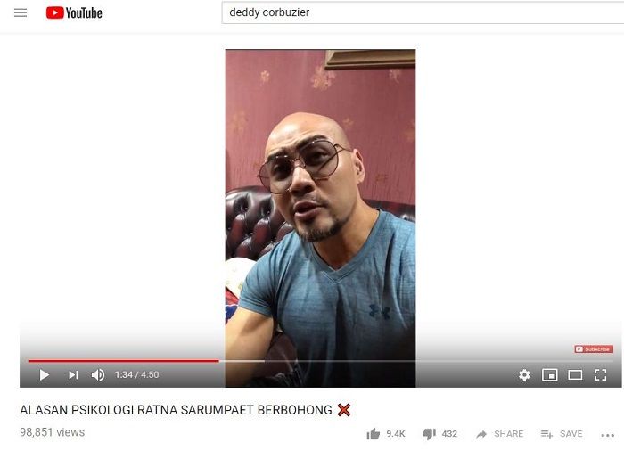 Unggahan Deddy Corbuzier di Youtube terkait Ratna Sarumpaet yang ketahuan bohong