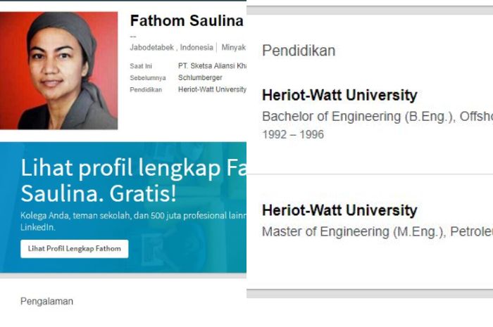Profil LinkedIn Fathom Saulina