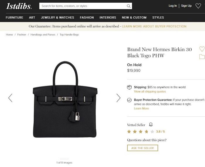 Harga tas Hermes Birkin 30 Black Togo PHW yang dimiliki Roy Kiyoshi versi situs 1stdibs