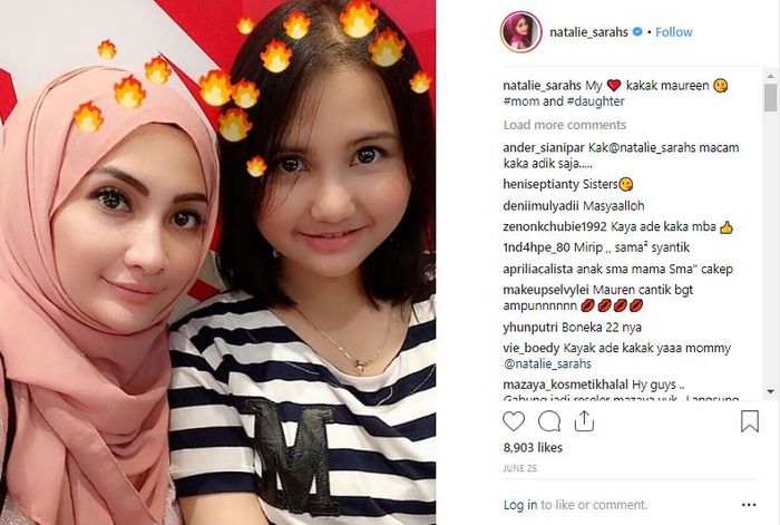 Unggahan Natalie Sarah berfoto selfie bersama putrinya Nadiva Maureen