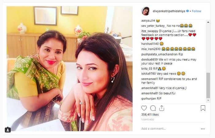 Instagram @divyankatripathidahiya
Unggahan Divyanka Tripathi atas kabar Neeru Agarwal meninggal dunia