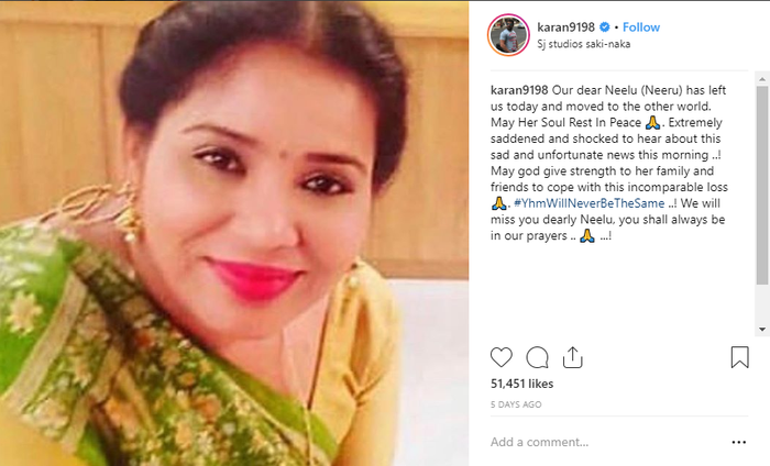 Karan Petel ucapkan rasa kehilangan atas meninggalnya Neeru Agarwal (Instagram/karan9198)