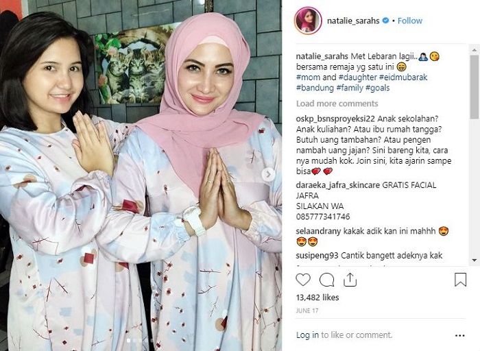 Unggahan Natalie Sarah ketika merayakan Idul Fitri bersama putrinya Nadiva Maureen
 