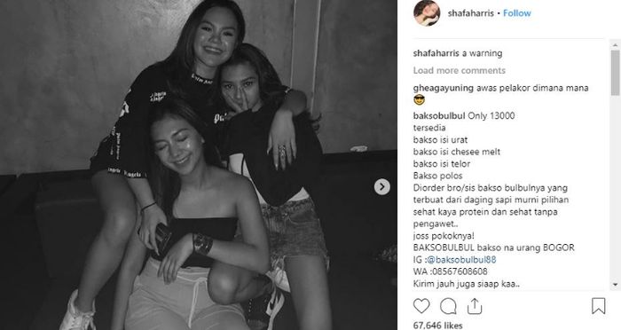 Shafa Haris menguggah foto dengan caption bernada peringatan

