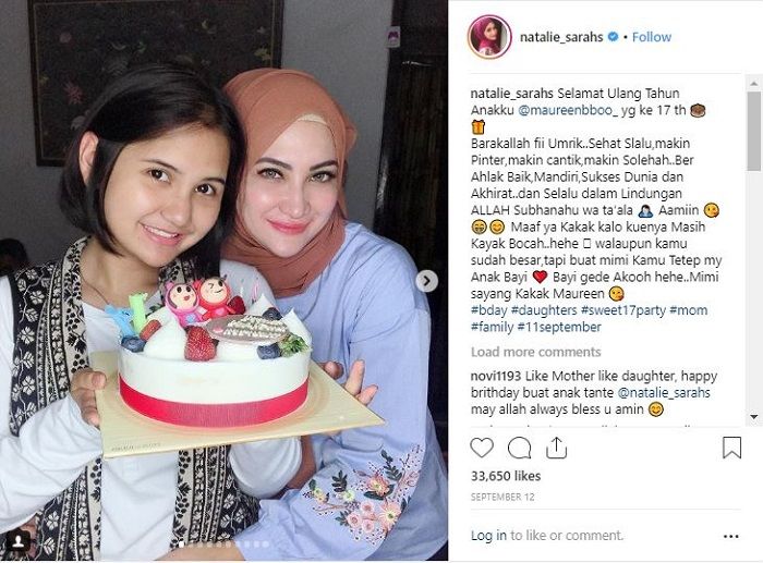 Unggahan Natalie Sarah ketika putrinya Nadiva Maureen berulang tahun ke-17