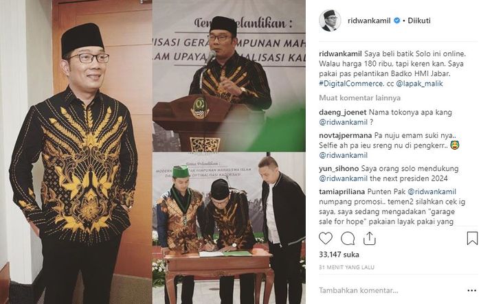 Ridwan Kamil berbusana batik.