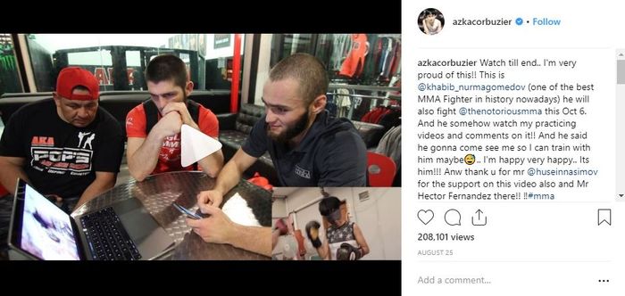 Postingan Azka setelah Khabib melihat videonya