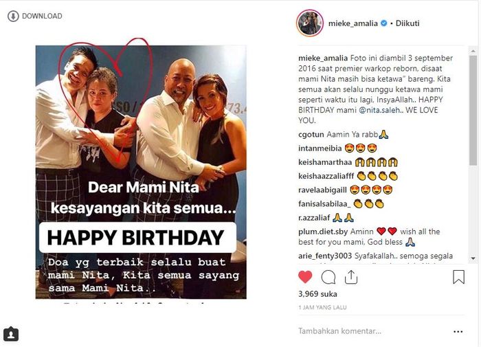 Mieke Amalia tuliskan doa di pertambahan usia istri Indro Warkop