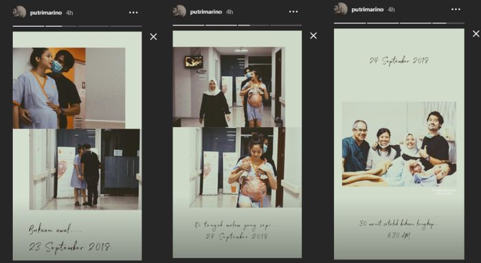 Hasil tangkap layar Instagram Story Putri Marino yang ceritakan proses melahirkan Surinala.