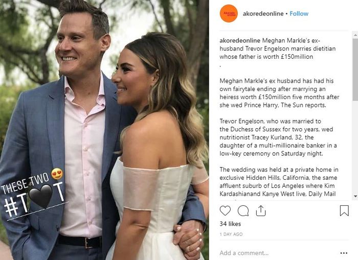 Unggahan mengenai pernikahan mantan suami Meghan Markle, Trevor Engelson