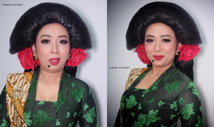Soimah dengan tahi lalat palsu dan sanggul raksasa
