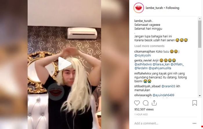 Video Roy Kiyoshi di akun gosip Instagram.