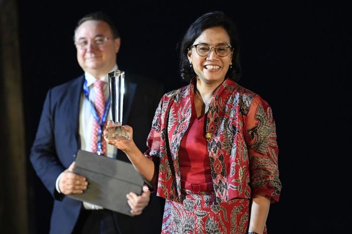 Sri Mulyani ketika menerima penghargaan Menteri Keuangan Terbaik 2018 se-Asia Pasifik Timur.