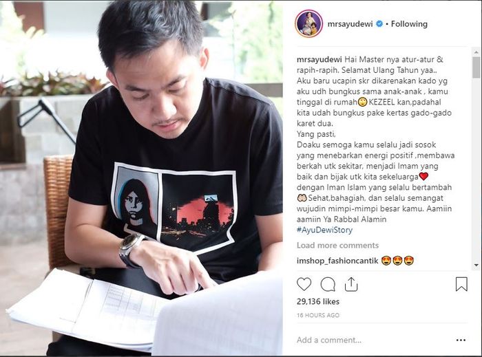 Ayu Dewi tuliskan doa dan ucapan menyentuh di pertambahan usia Regi Datau
 