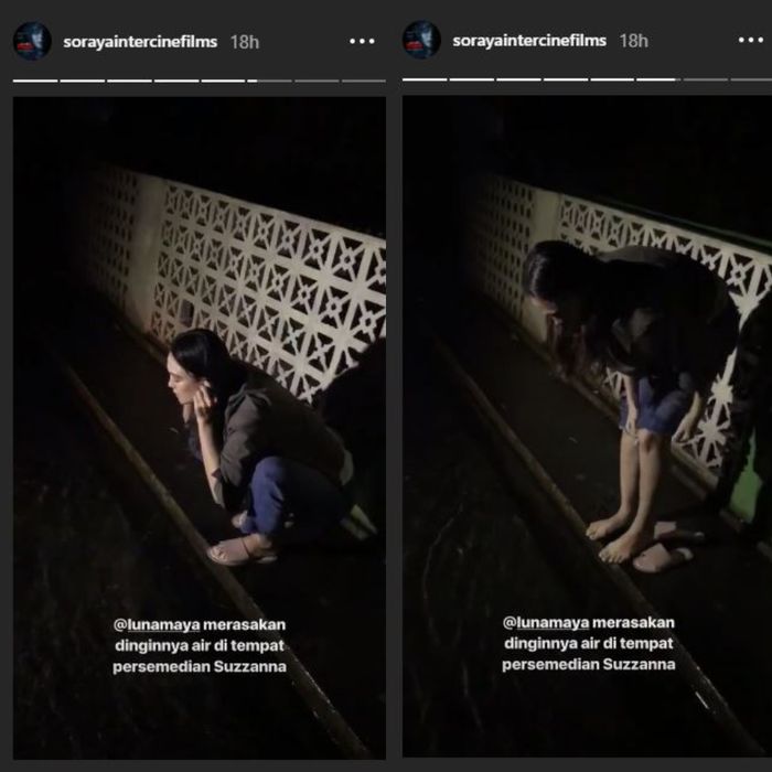 Luna Maya membasuh wajahnya saat mengunjungi tempat persemedian Suzanna
