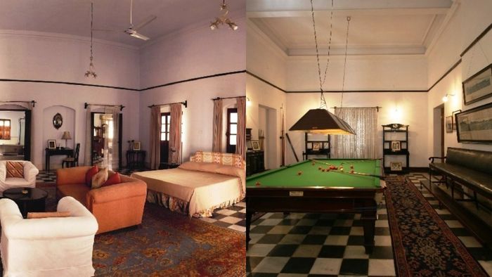 Kamar tidur utama dan ruang biliar Pataudi Palace