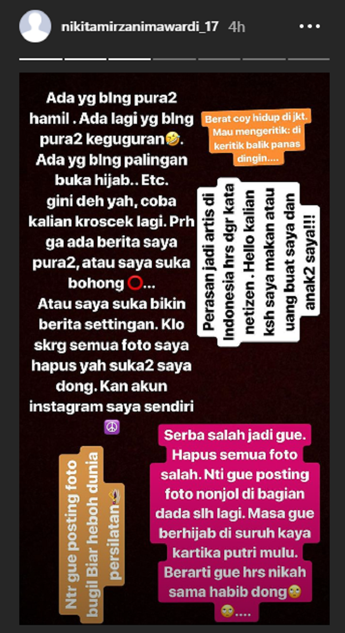 Nikita Mirzani unggah curahan hatinya pasca hapus semua foto di akun Instagram