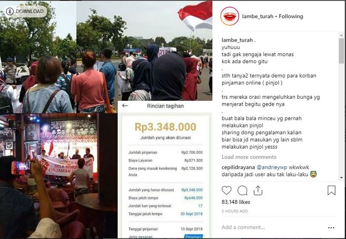 Postingan di akun instagram Lambe Turah.