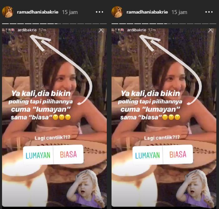 Reaksi Nia Ramadhani terhadap polling yang dibuat suaminya