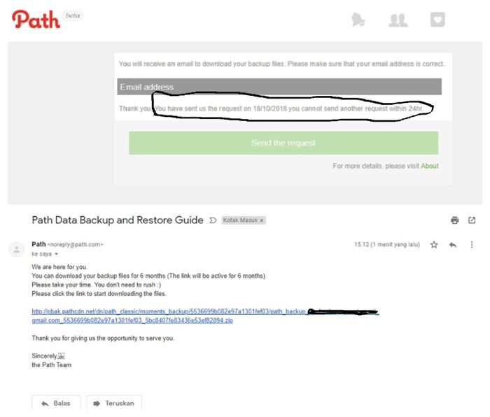 Batas waktu memback up moment di path