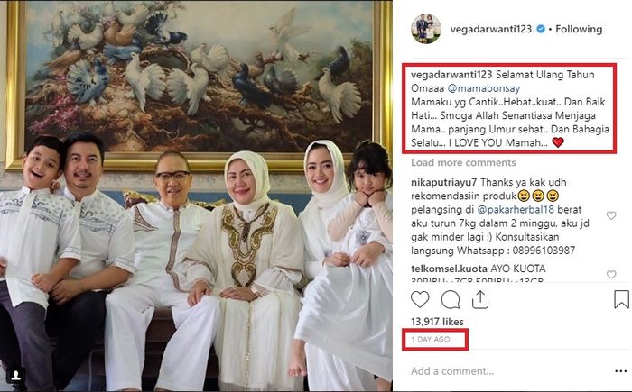 Ulang tahun ibu mertua sehari sebelum ayah mertua Vega Darwanti meninggal dunia