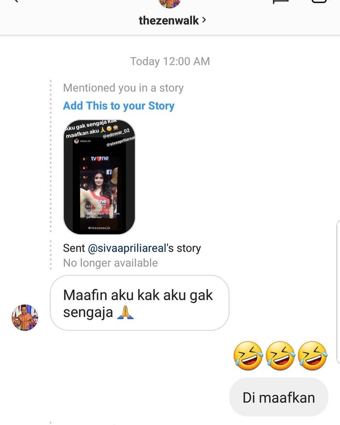 Permintaan maaf dari Ady Paryanto pada Siva Aprilia.