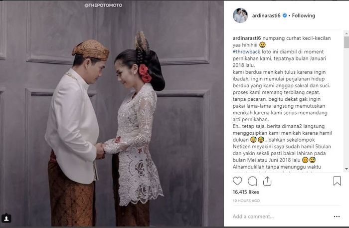 curhatan Ardina Rasti (Instagram)