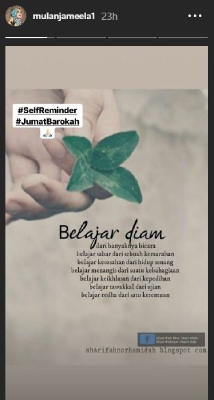 Tangkap layar postingan Mulan Jameela baru-baru ini