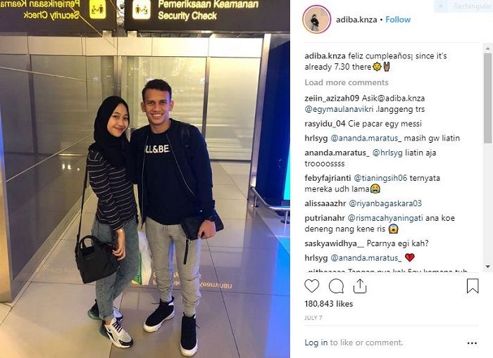 Unggahan Adiba Khanza, putri almarhum Uje yang menunjukkan kedekatannya dengan pesepakbola Egy Maulana