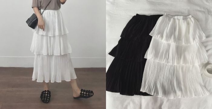 Muzi 18 Summer / Dark Pleated Layer Cake Skirt! Fairy Pleated Skirt